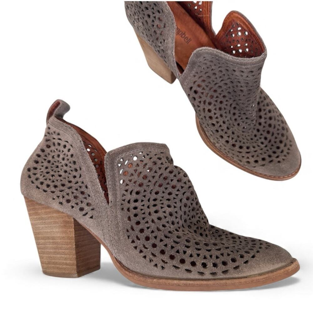 Jeffrey Campbell Brown Laser Cut Stacked Wood Ankle Boots Womens 9 Booties Fall - Picture 2 of 13